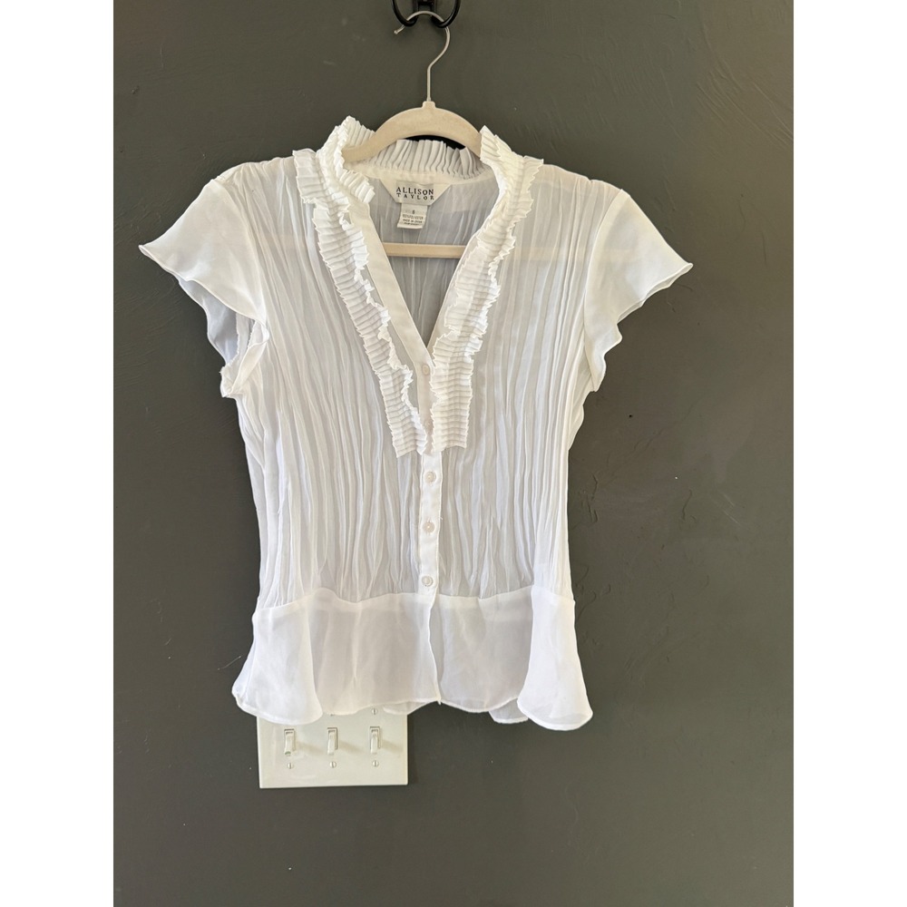 Allison Taylor Y2k Romantic Fairy Coquette White Pleated Ruffle Button Blouse Sm